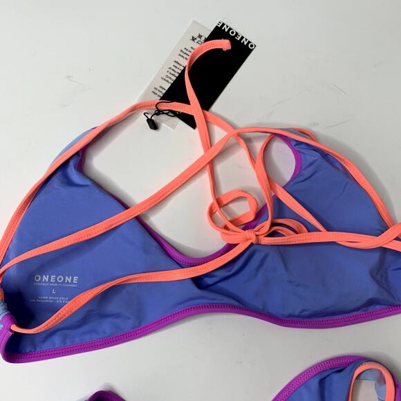 OneOne Swimwear Set Bikini New Blue Neon Womens Large - Picture 5 of 14